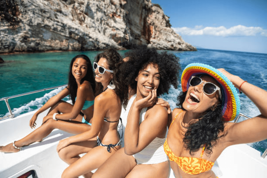 A group of friends on a boat in Greece