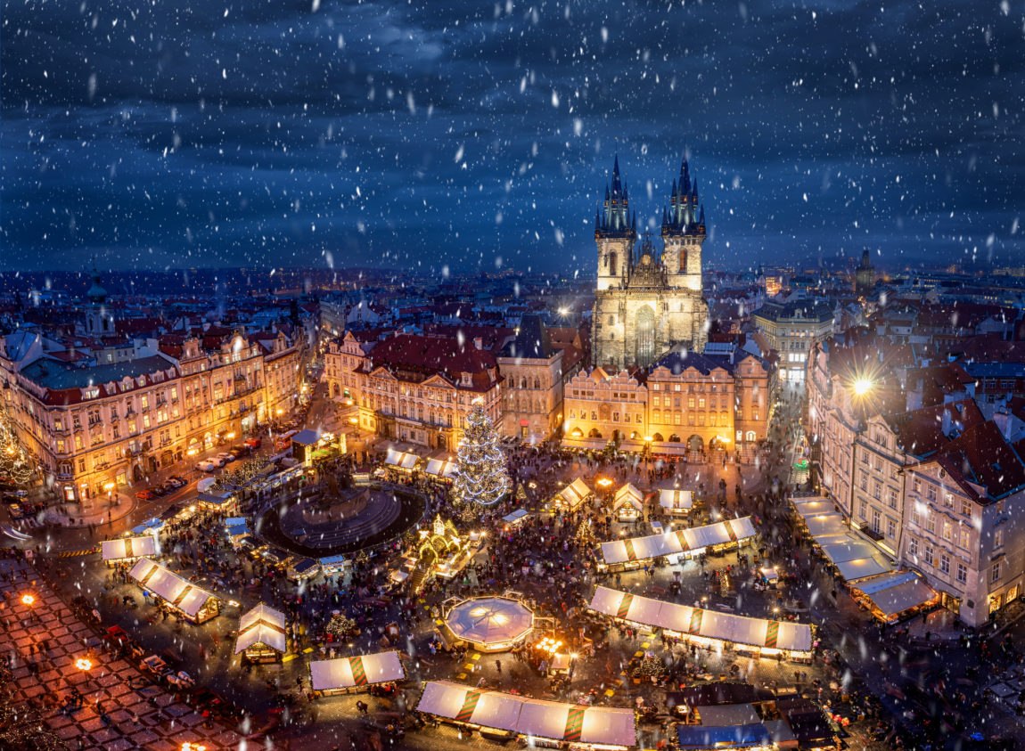 The old town square of Prague during the Christmas Market.