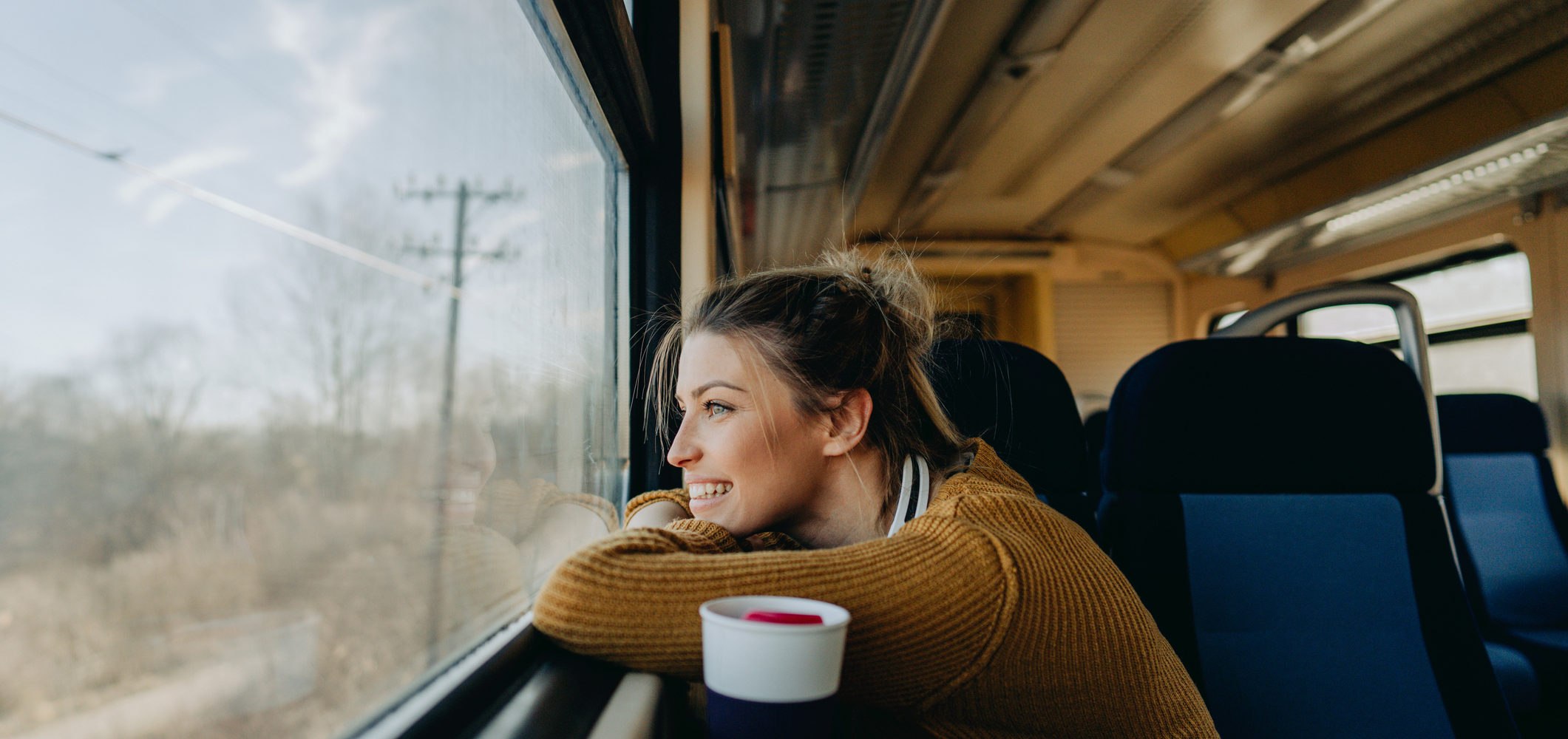 Woman looking in train