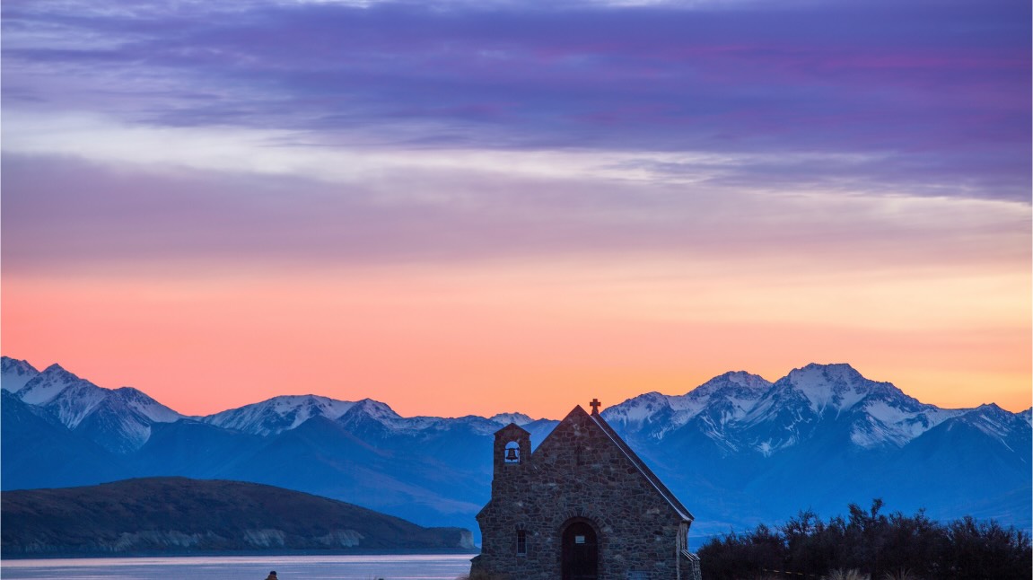 A cathedral and Lake Tekapo